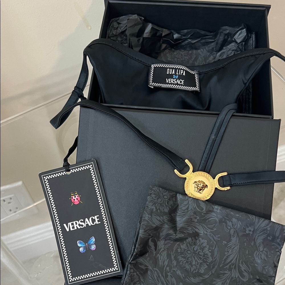 Versace Black Thong with Gold Medusa Accent